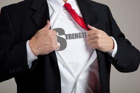 Superhero ripping open suit with copy space on chest